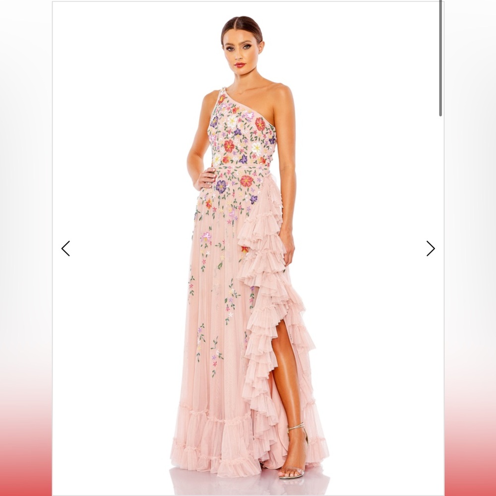 MAC DUGGAL 9164 - EMBELLISHED ONE SHOULDER ASYMMETRICAL HEM DRESS Size 8 Formal - Picture 13 of 14
